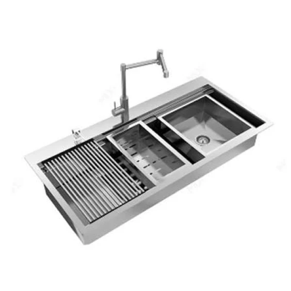 سینک دو کاسه نیمه فانتزی لگن راست ابراه کوچک 120*60کد 260 با سیفون البرز alborz